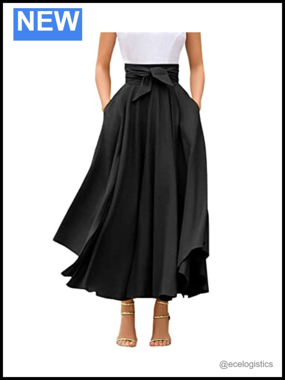 High Waisted Maxi Skirt with Pockets Side Slit Bohemian Flowy A-Line